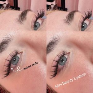 Anime eyelash style applied by Mini Beauty Eyelash in Los Angeles county and orange county.