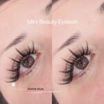 A client's eyes with unique and creative anime-style lash extensions applied by Mini Beauty Eyelash in Los Angeles county and orange county.