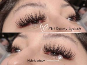 Top Rated hybrid wispy eyelash extensions applied by Mini Beauty Eyelash in Los Angeles County and Orange County.s