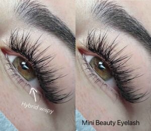 Best hybrid wispy eyelash extensions applied by Mini Beauty Eyelash in Los Angeles County and Orange County.